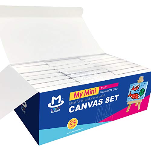 COLOR MAGIC Mini Stretched Canvas - 2x2 Inch/24 Pack - 2/5 Inch Pr...