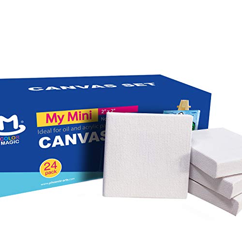 COLOR MAGIC Mini Stretched Canvas - 2x2 Inch/24 Pack - 2/5 Inch Pr...
