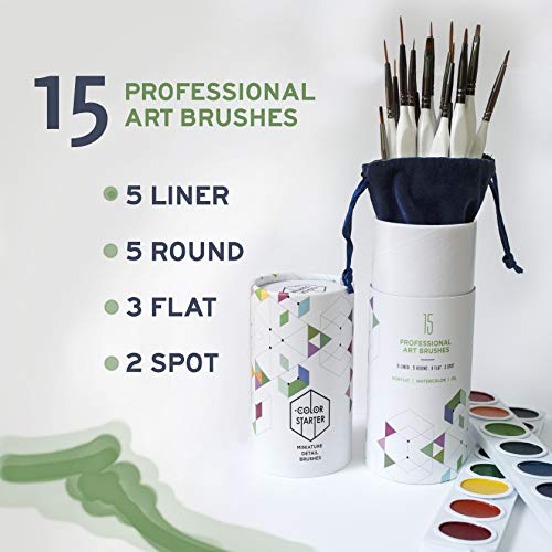 Miniature Detail Paint Brushes -15 pc Fine Tip Painting Set with E...