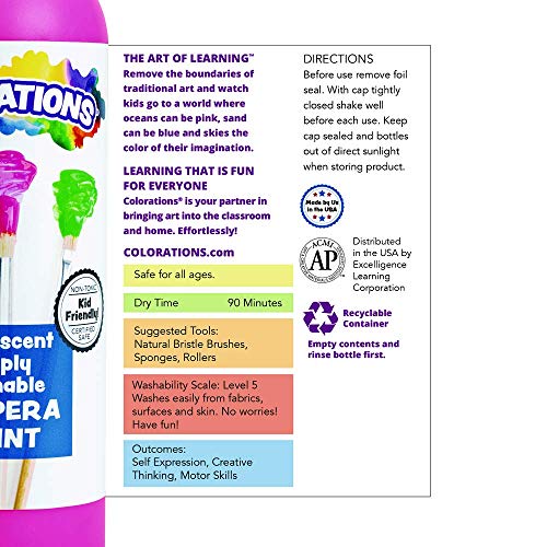 Colorations Simply Washable Tempera Paints, 8 fl oz, Set of 6 Colo...