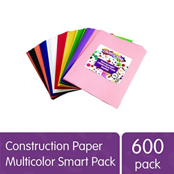Construction Paper Pack, 10 Assorted Colors, 9 x 12, 600 Sheets,...
