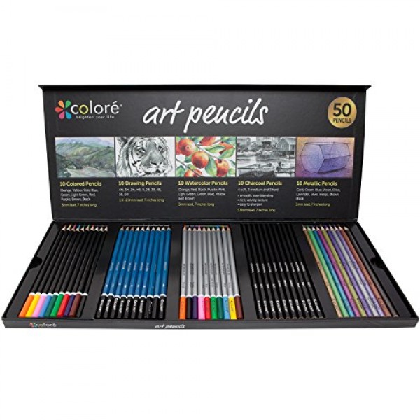 Colore Premium Art Pencils Pack - 50 Assorted Pencil Set for Color...