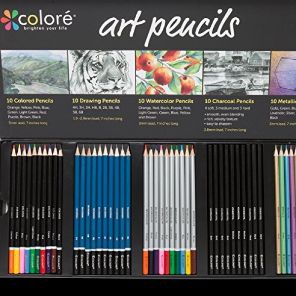 Colore Premium Art Pencils Pack - 50 Assorted Pencil Set for Color...