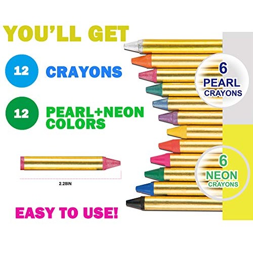 ColorMaster Face Paint Crayons for Kids– 12 Pearl/Metallic & Neon ...