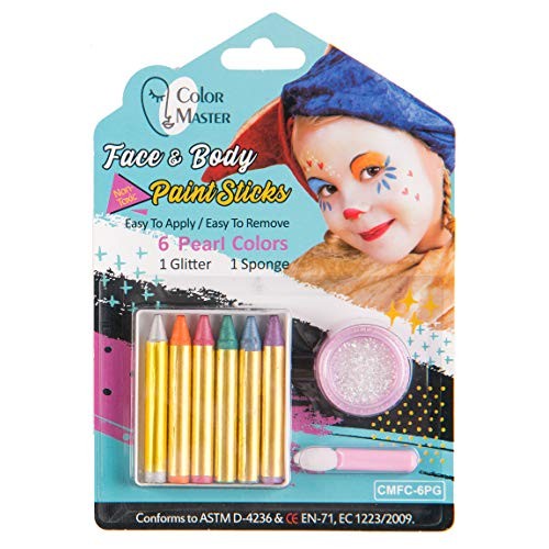 ColorMaster Face Paint Crayons Kits for Kids– 6 Pearl/Metallic Col...