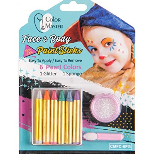 ColorMaster Face Paint Crayons Kits for Kids– 6 Pearl/Metallic Col...