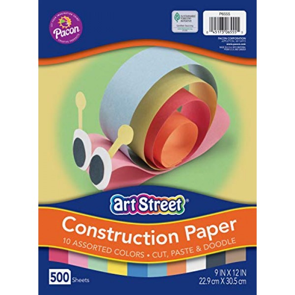 Pacon Art Street Lightweight Construction Paper, 10 Assorted Color...