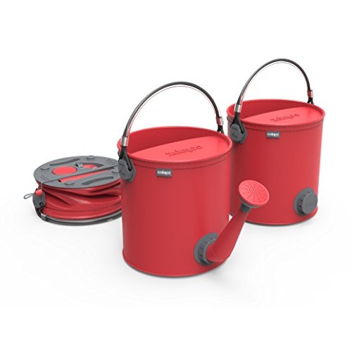 COLOURWAVE Collapsible 2-in-1 Watering Can/Bucket, 7-Liter, Red Hot