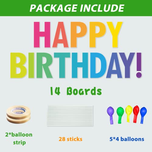 Happy Birthday Yard Sign with Stakes - Bright Rainbow Color, 15 B...