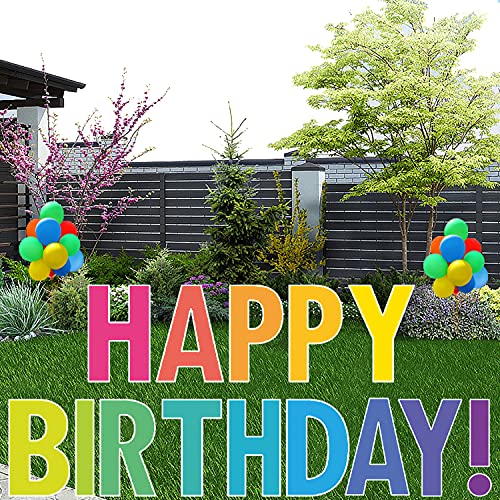 Happy Birthday Yard Sign with Stakes - Bright Rainbow Color, 15 B...