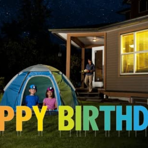 Happy Birthday Yard Sign with Stakes - Bright Rainbow Color, 17 L...
