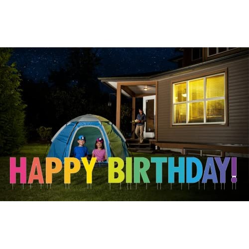 Happy Birthday Yard Sign with Stakes - Bright Rainbow Color, 17 L...