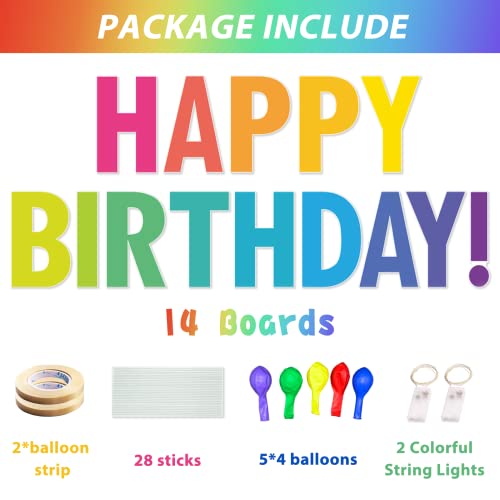 Happy Birthday Yard Sign with Stakes - Bright Rainbow Color, 17 L...