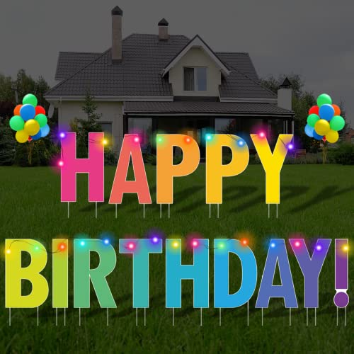 Happy Birthday Yard Sign with Stakes - Bright Rainbow Color, 17 L...