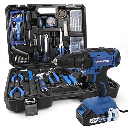 COMOWARE 120 Pcs Home Tool Kit with Drill, 20V Power Tool Combo Ki...