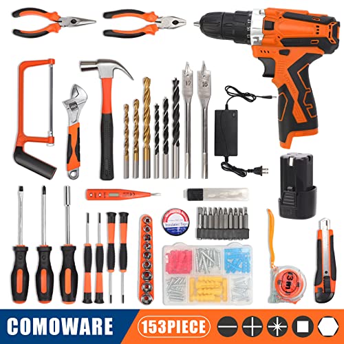 COMOWARE 153 Pcs Home Tool Kit with Drill, Tool Set with Drill, 16...