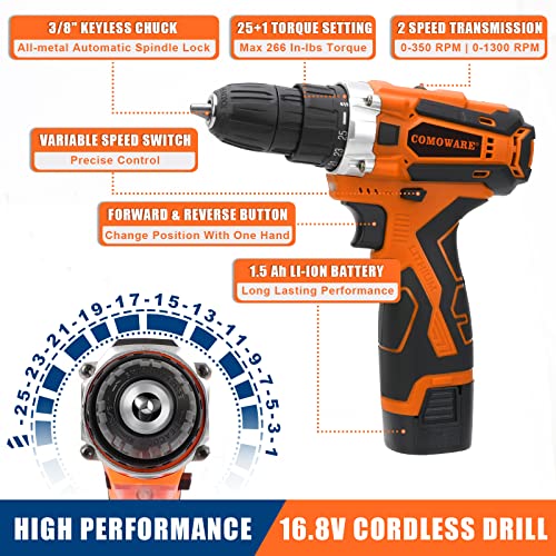 COMOWARE 153 Pcs Home Tool Kit with Drill, Tool Set with Drill, 16...