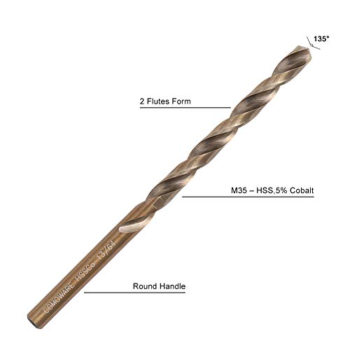 COMOWARE Cobalt Drill Bit Set- 13Pcs M35 High Speed Steel, Twist J...