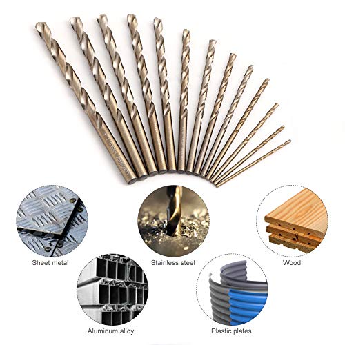 COMOWARE Cobalt Drill Bit Set- 13Pcs M35 High Speed Steel, Twist J...