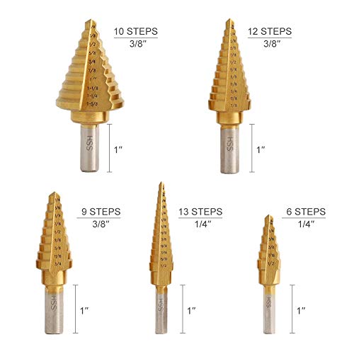 COMOWARE Step Drill Bit Set & Automatic Center Punch- Unibit, Tita...