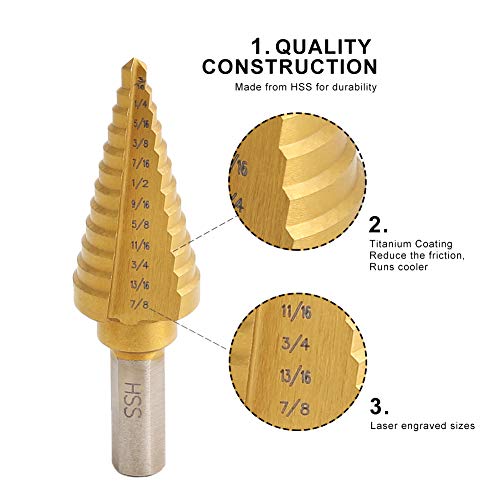 COMOWARE Step Drill Bit Set & Automatic Center Punch- Unibit, Tita...