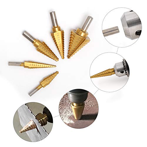 COMOWARE Step Drill Bit Set & Automatic Center Punch- Unibit, Tita...