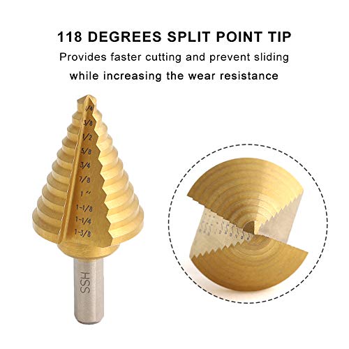 COMOWARE Step Drill Bit Set & Automatic Center Punch- Unibit, Tita...