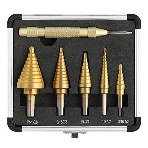 COMOWARE Step Drill Bit Set & Automatic Center Punch- Unibit, Tita...