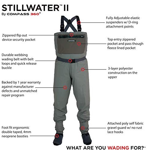 Compass 360 Stillwater II Breathable Fishing Chest Wader Khaki, L...