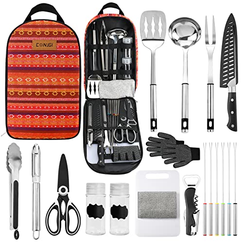 CONJGI Portable Camping Cooking Utensils Set - 19 PCS Outdoor Camp...