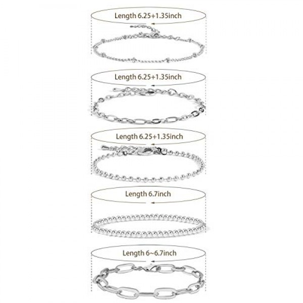 Silver Bracelets for Women Girls Sets Dainty Link Paperclip Bracel...