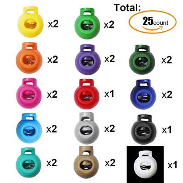 25pcs Accorted Colors Cord Lock Round Ball Toggle Stopper Plastic ...