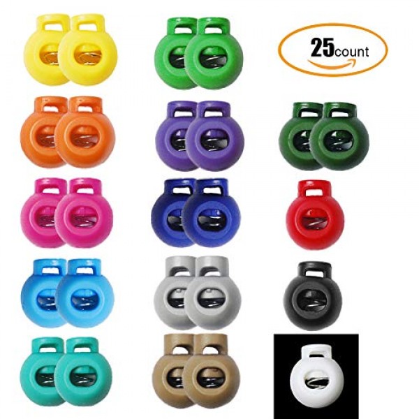 25pcs Accorted Colors Cord Lock Round Ball Toggle Stopper Plastic ...