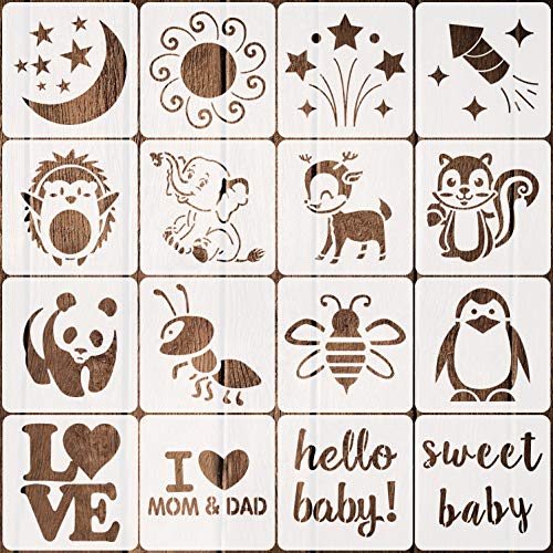 16 Pack Stencils for Baby Shower Cute Onesie Stencil Kit for Fabri...