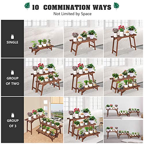 COOGOU Wood Plant Stand Indoor Outdoor 3 Tiered Corner Plant Shelf...