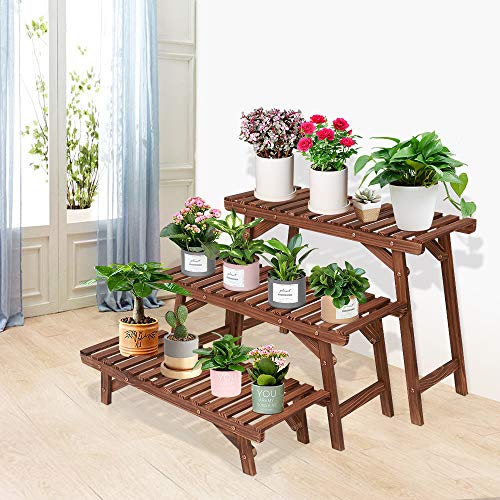 COOGOU Wood Plant Stand Indoor Outdoor 3 Tiered Corner Plant Shelf...