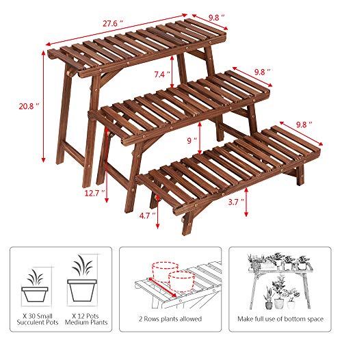 COOGOU Wood Plant Stand Indoor Outdoor 3 Tiered Corner Plant Shelf...