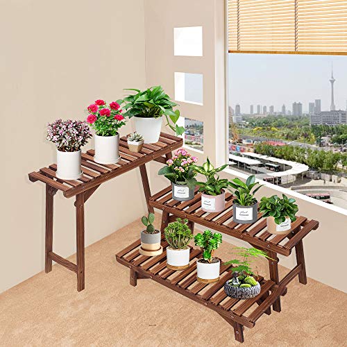 COOGOU Wood Plant Stand Indoor Outdoor 3 Tiered Corner Plant Shelf...