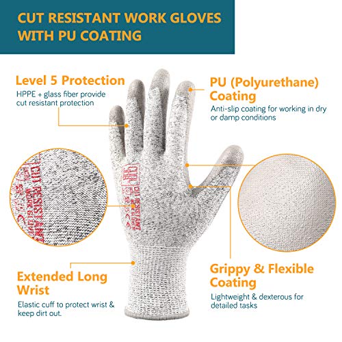 COOLJOB Cut Resistant Gloves, PU Coated Safety Work Gloves with Gr...