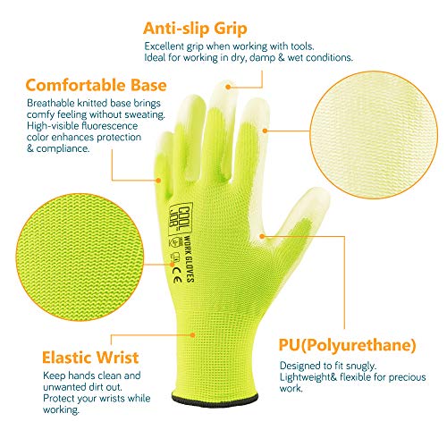 COOLJOB Polyurethane PU Coated Safety Work Gloves, 12 Pairs Work...