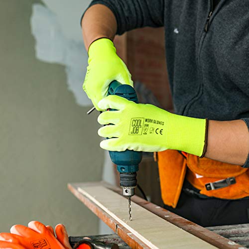 COOLJOB Polyurethane PU Coated Safety Work Gloves, 12 Pairs Work...