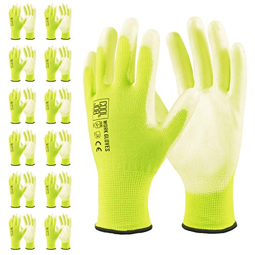 COOLJOB Polyurethane PU Coated Safety Work Gloves, 12 Pairs Work...