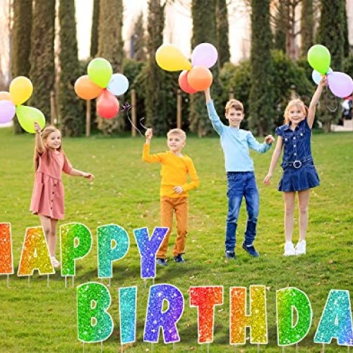 coonoe Happy Birthday Yard Sign with Metal Stakes - 16” Outdoor La...