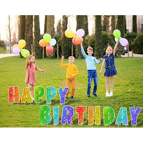 coonoe Happy Birthday Yard Sign with Metal Stakes - 16” Outdoor La...