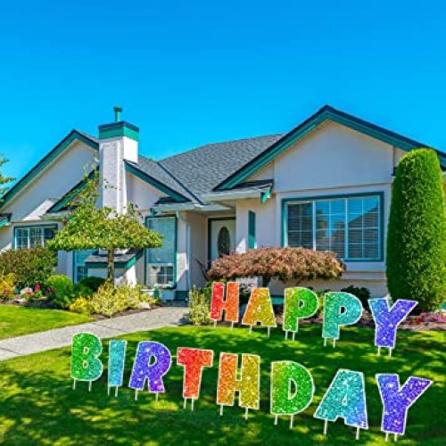 coonoe Happy Birthday Yard Sign with Metal Stakes - 16” Outdoor La...