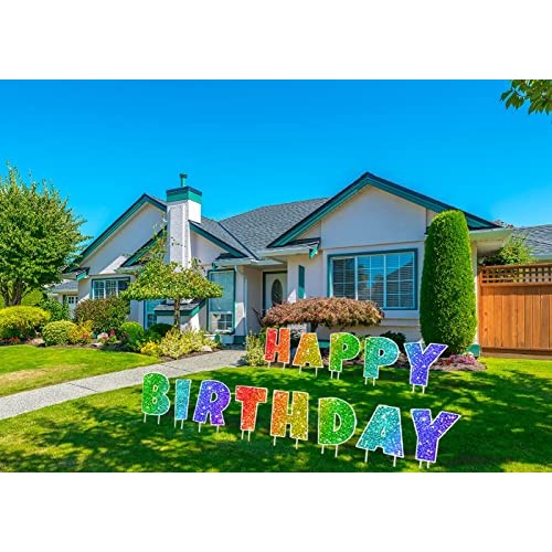 coonoe Happy Birthday Yard Sign with Metal Stakes - 16” Outdoor La...