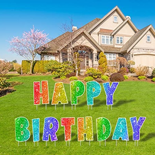 coonoe Happy Birthday Yard Sign with Metal Stakes - 16” Outdoor La...