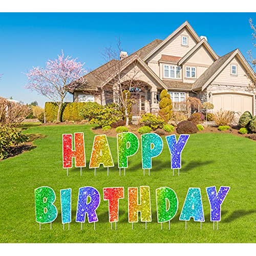 coonoe Happy Birthday Yard Sign with Metal Stakes - 16” Outdoor La...