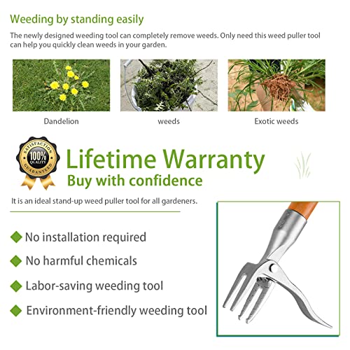 Cootack Stand-Up Weed Puller Tool with Long Handle, 45 Manual Lon...