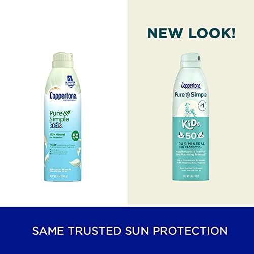 Coppertone Pure and Simple Kids Sunscreen Spray SPF 50, Zinc Oxide...